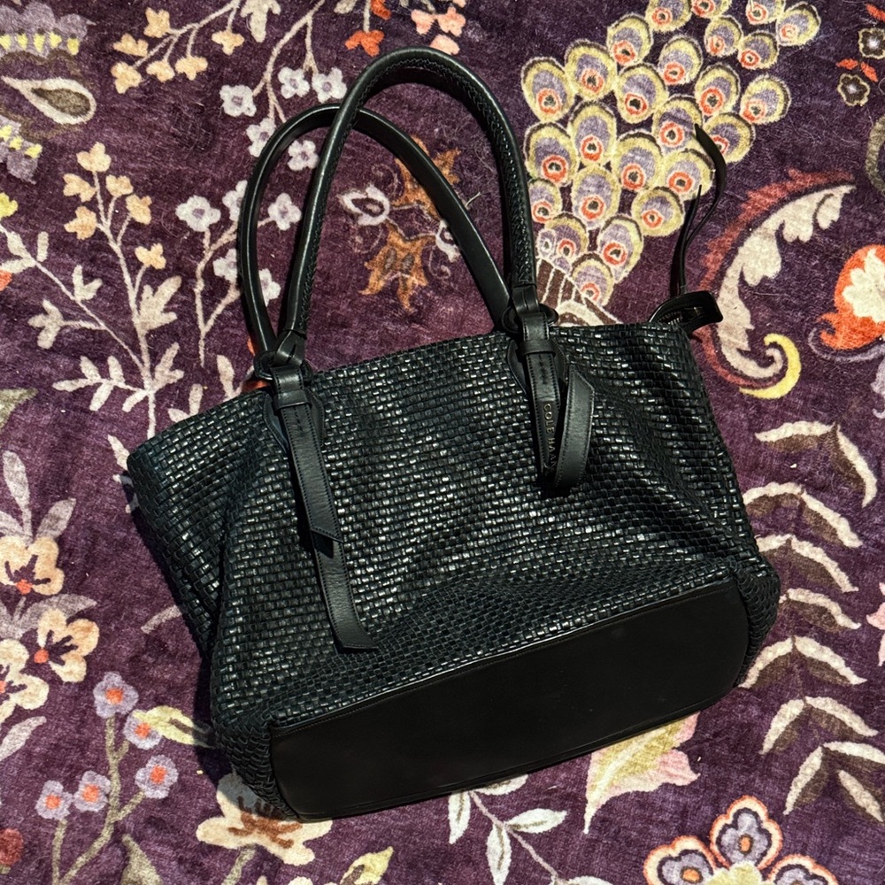 Cole Haan Black Woven Tote Bag